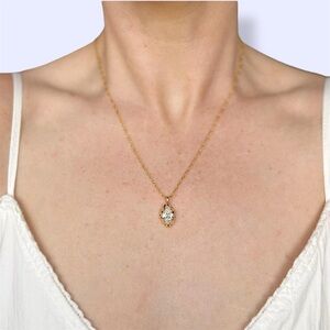 Gold Plated Chunky Gold Nugget with Oval Cubic Zirconium Pendant Necklace